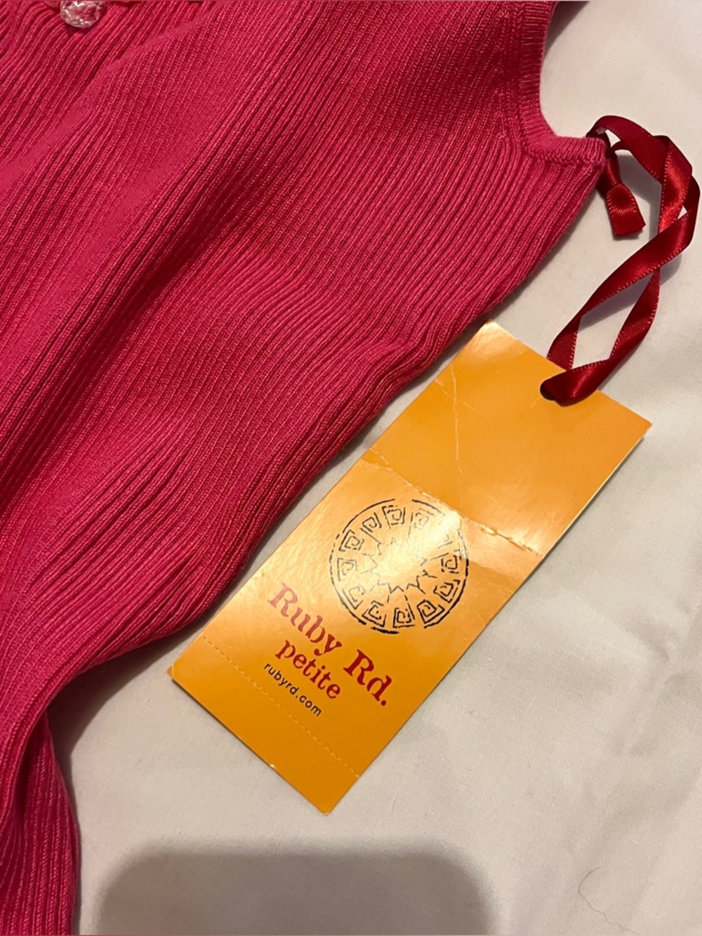 Ruby Rd. Hot Pink Beaded Ribbed Knit Tank Top - Size PL - Picture 4 of 8